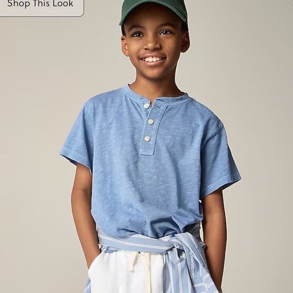 J crew creek blue Kids' short-sleeve garment-dyed henley - Picture 1 of 4